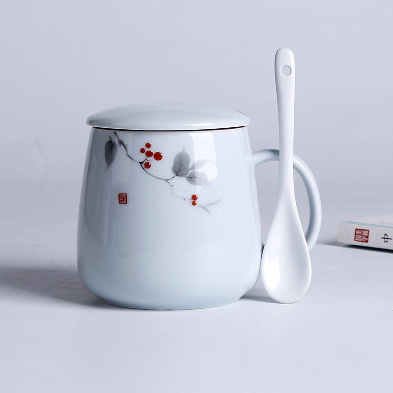 Household Ceramic Spoon Mug With Lid
