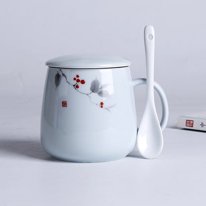 Household Ceramic Spoon Mug With Lid