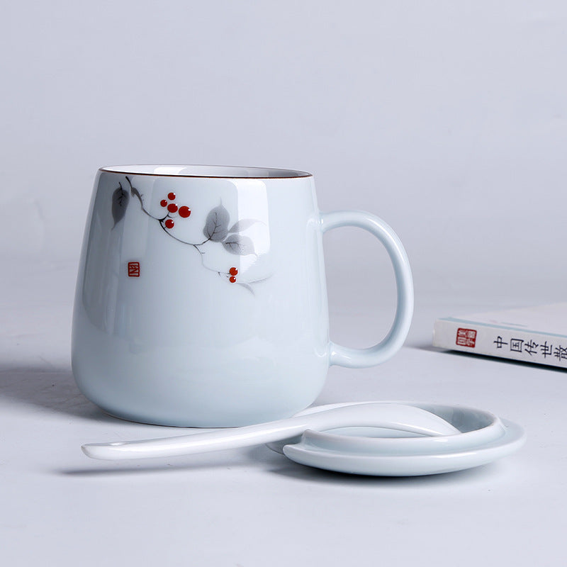 Household Ceramic Spoon Mug With Lid