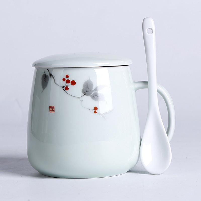Household Ceramic Spoon Mug With Lid