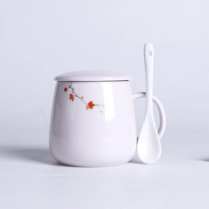 Household Ceramic Spoon Mug With Lid