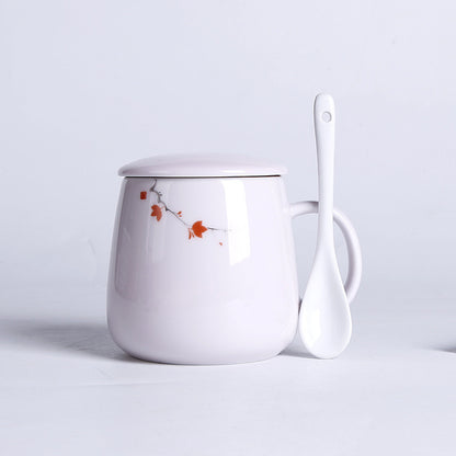 Household Ceramic Spoon Mug With Lid