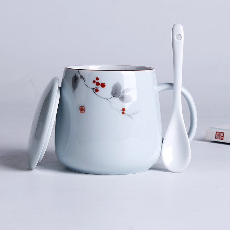 Household Ceramic Spoon Mug With Lid
