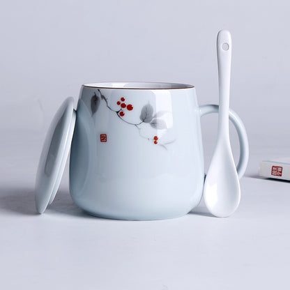 Household Ceramic Spoon Mug With Lid
