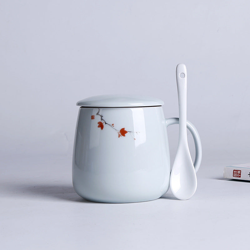 Household Ceramic Spoon Mug With Lid