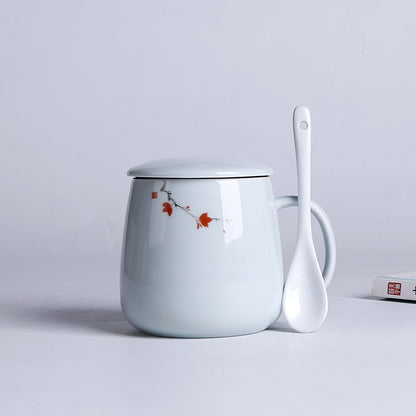 Household Ceramic Spoon Mug With Lid