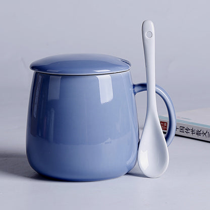 Household Ceramic Spoon Mug With Lid