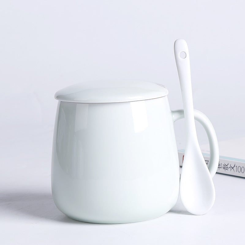 Household Ceramic Spoon Mug With Lid