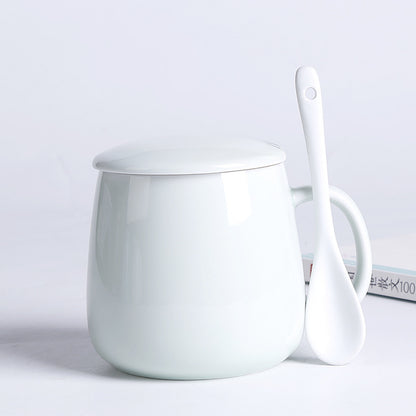 Household Ceramic Spoon Mug With Lid