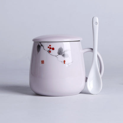Household Ceramic Spoon Mug With Lid