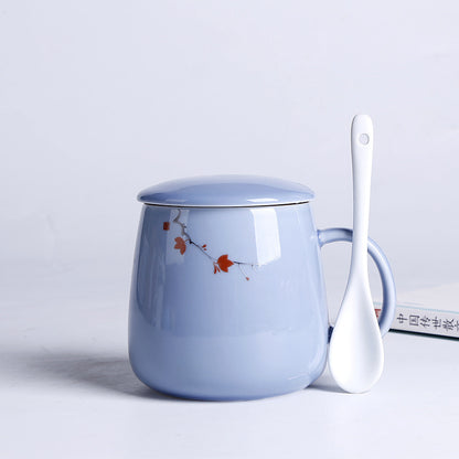 Household Ceramic Spoon Mug With Lid