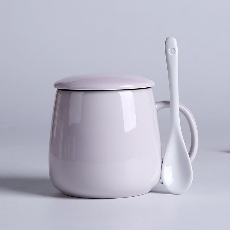 Household Ceramic Spoon Mug With Lid