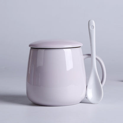Household Ceramic Spoon Mug With Lid