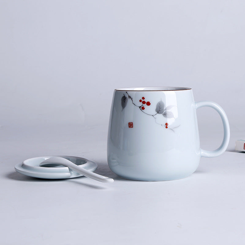 Household Ceramic Spoon Mug With Lid