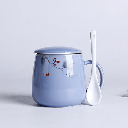 Household Ceramic Spoon Mug With Lid